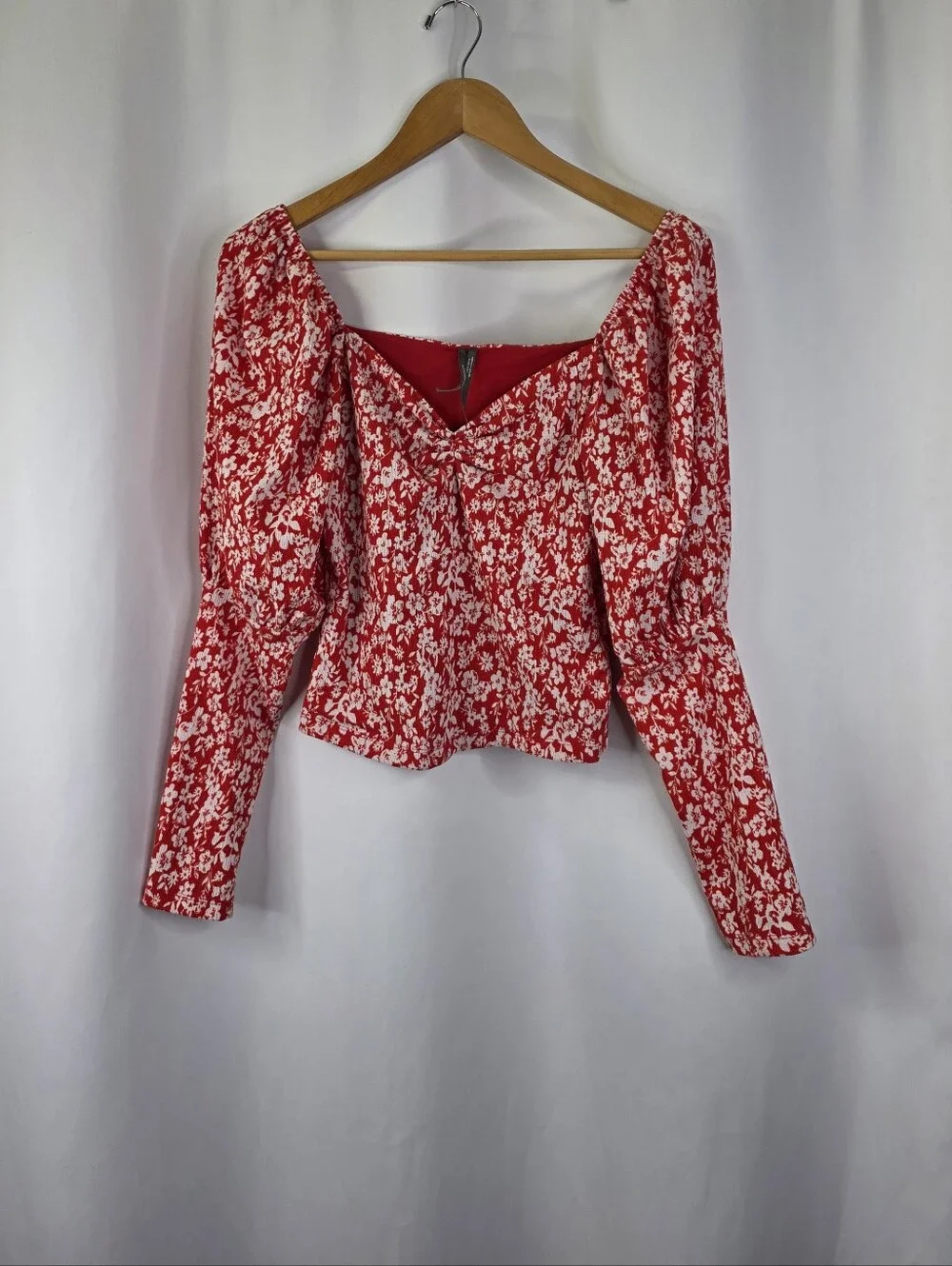Anthropologie Women's Small Sweetheart Floral Peasant Puff Sleeve Blouse Cropped